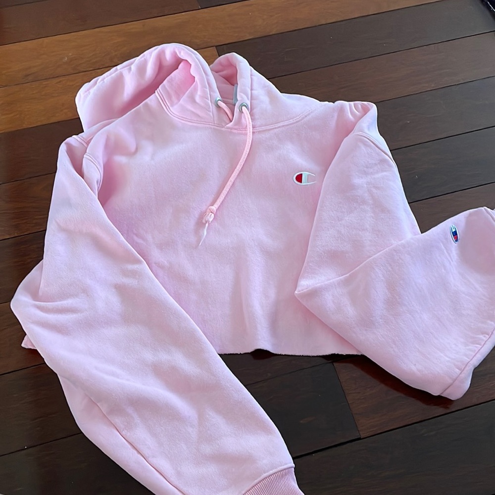 Soft Pink Champion Cropped Hoodie
